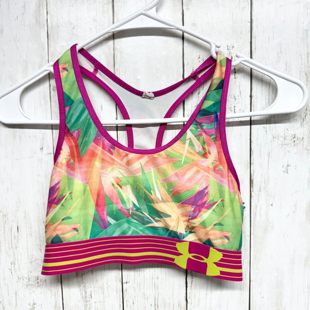 Under armour Sports Bra Youth Girls Small Athletic Racerback Multicolored Lined